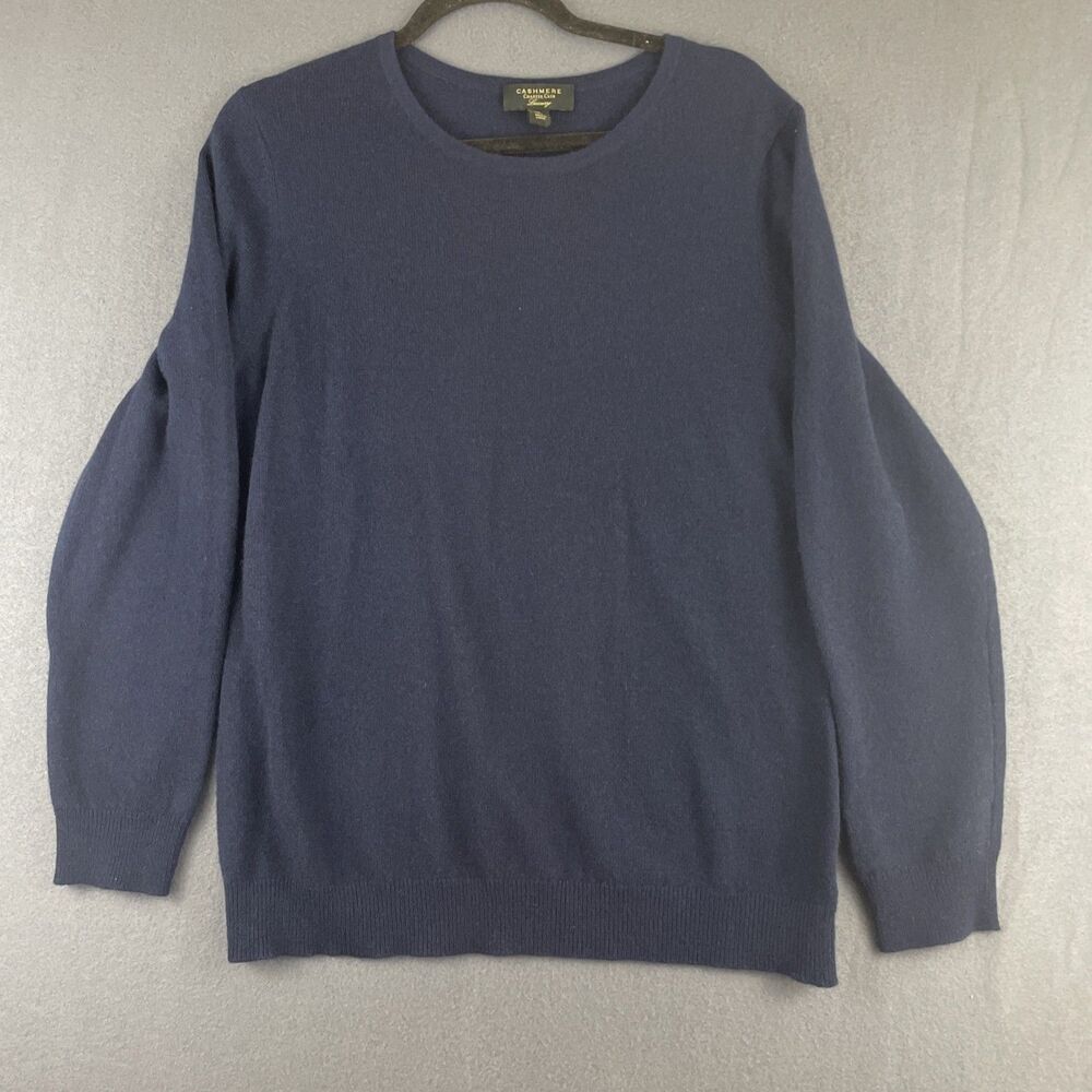 Charter Club Luxury Cashmere Sweater Womens XL Navy Blue VNeck Pullover READ